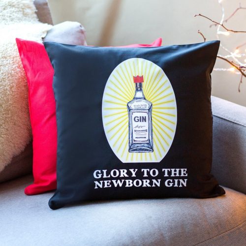 Glory To The Newborn Gin Christmas Cushion